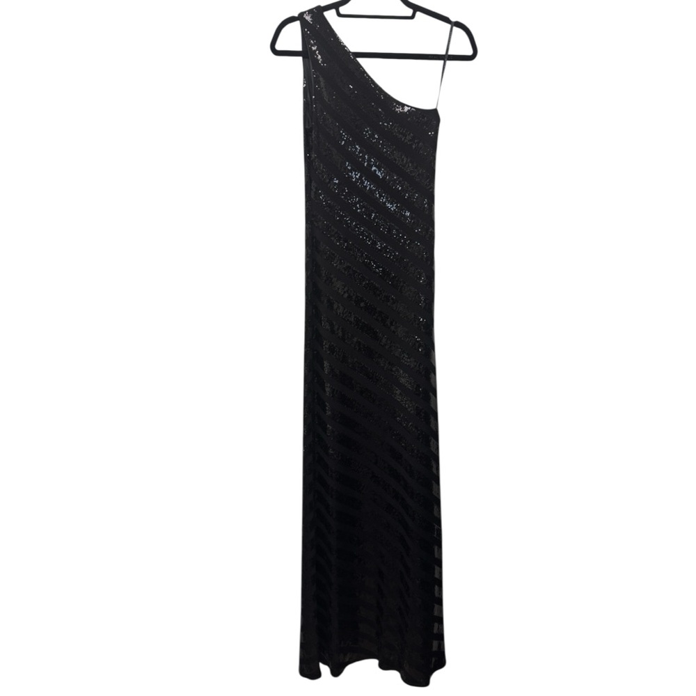 David Meister Black Sequin One-Shoulder Gown - Picture 4 of 8